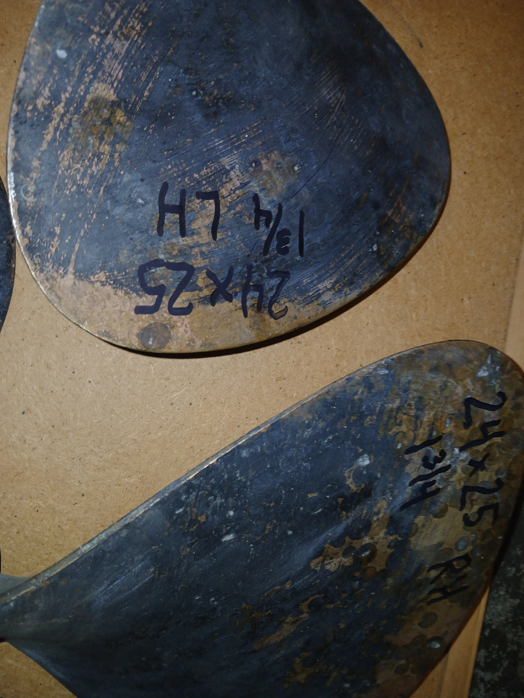 Pair of Michigan Dyna Jet 3 Blade Bronze Propellers 24x25 RH and LH 1 3/4 Shaft